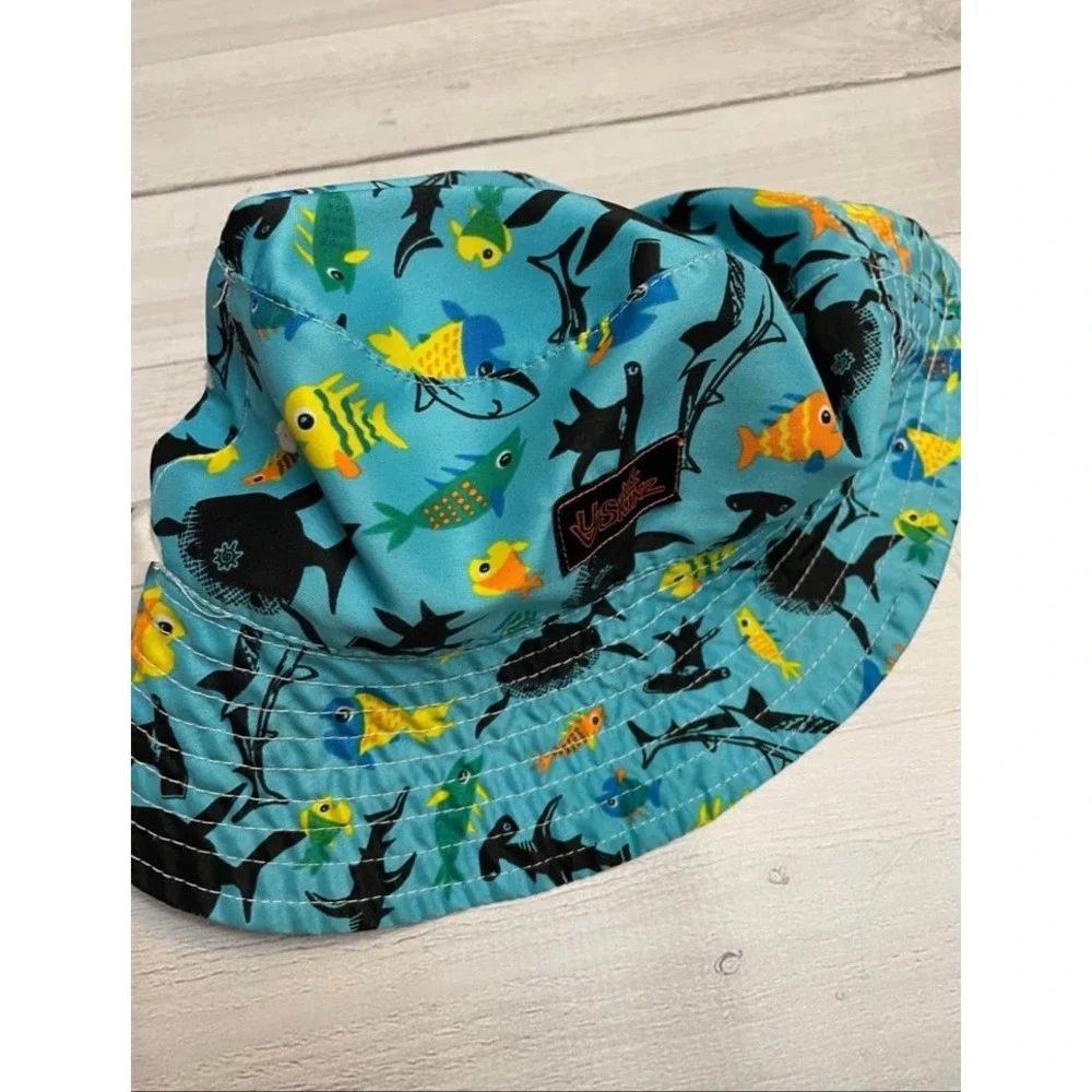 UV Skinz Orange blue fish reversible bucket sun hat‎ size 5